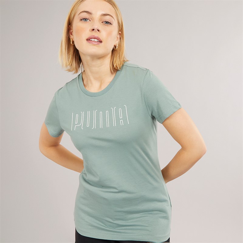 Puma Womens Puma Sport Graphic T-Shirt Green Moon - Size S