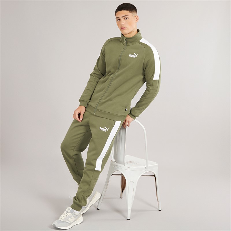 Puma Mens Essentials Fleece Tracksuit Olive - Size S