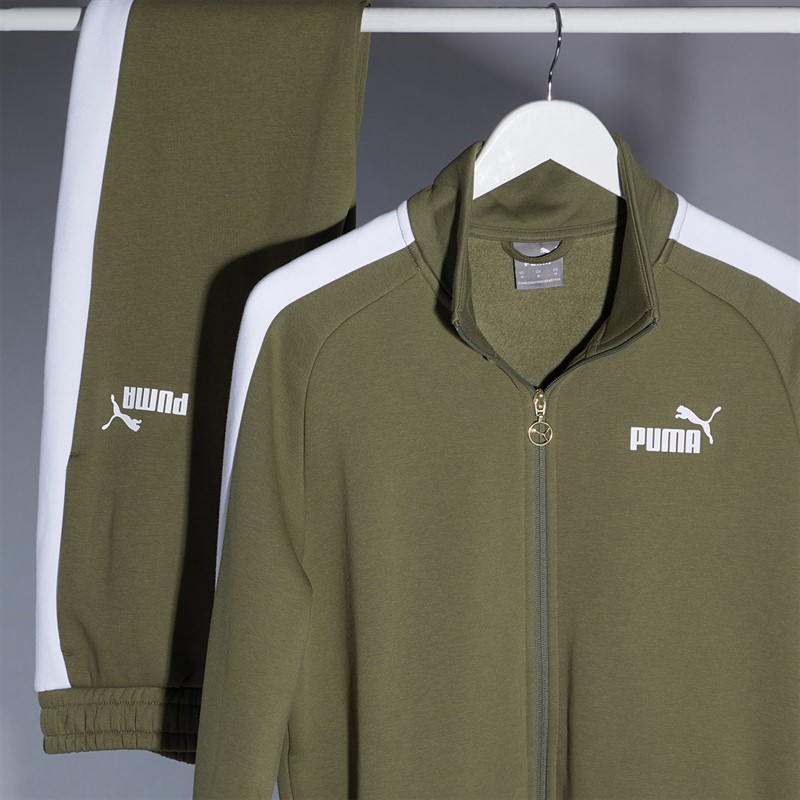 Puma Mens Essentials Fleece Tracksuit Olive