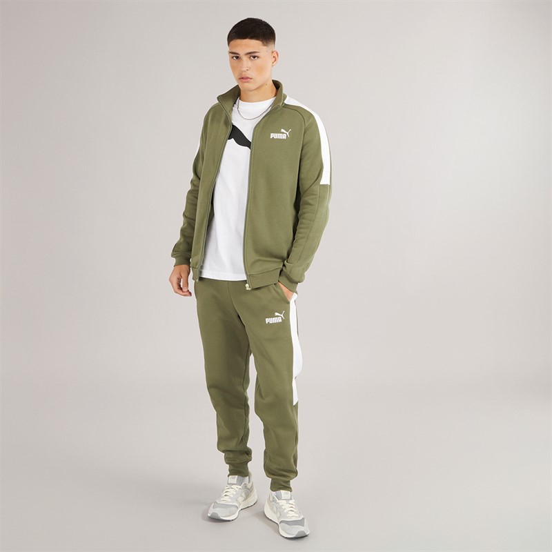 Puma Mens Essentials Fleece Tracksuit Olive