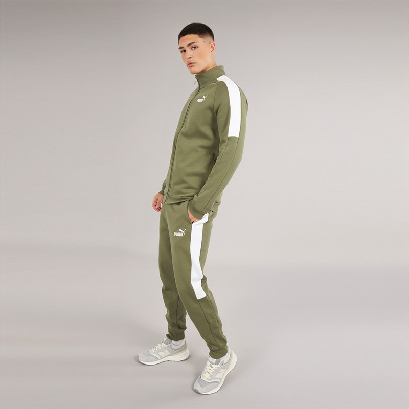 Puma Mens Essentials Fleece Tracksuit Olive