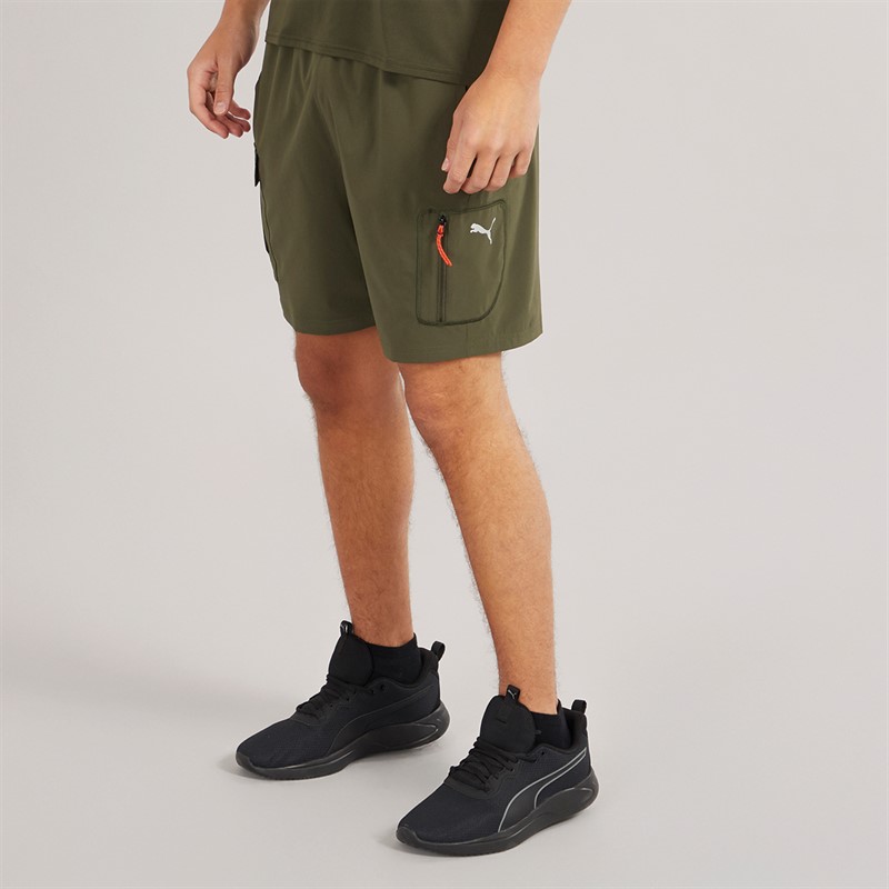 Puma Mens M Train 7 Woven Cargo Shorts Dark Olive
