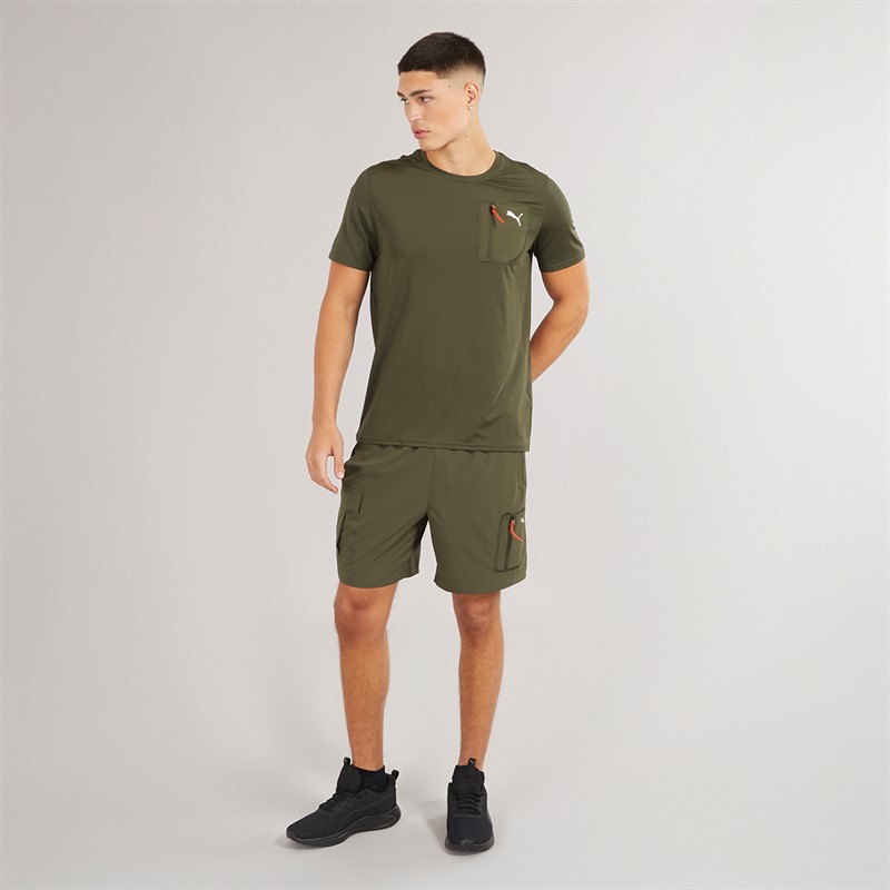 Puma Mens M Train 7 Woven Cargo Shorts Dark Olive