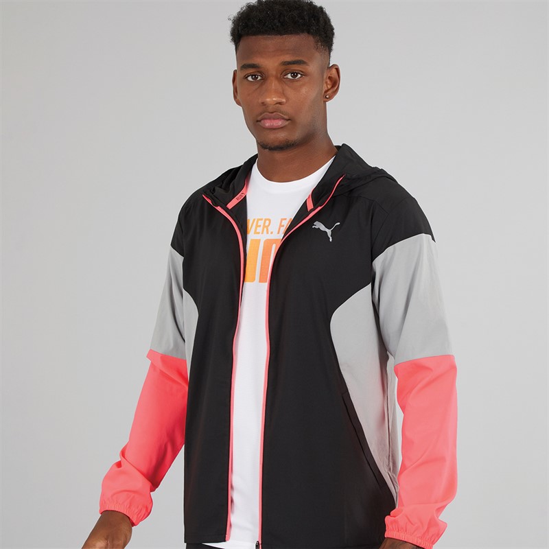 Puma Mens Run Speed Brights Lightweight Running Jacket Black/Sunset - Size M