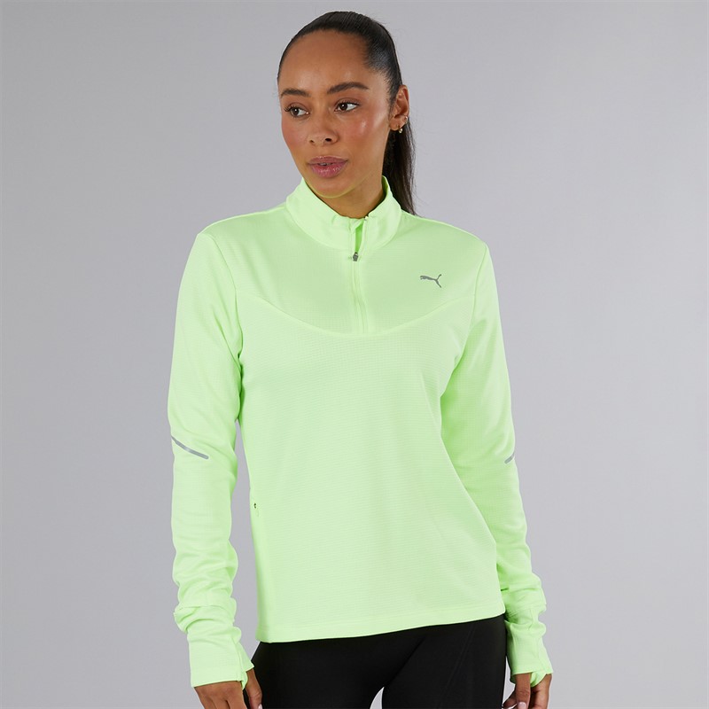 Puma Womens Run Grid Fleece 1/2 Zip Fizzy Apple - Size M