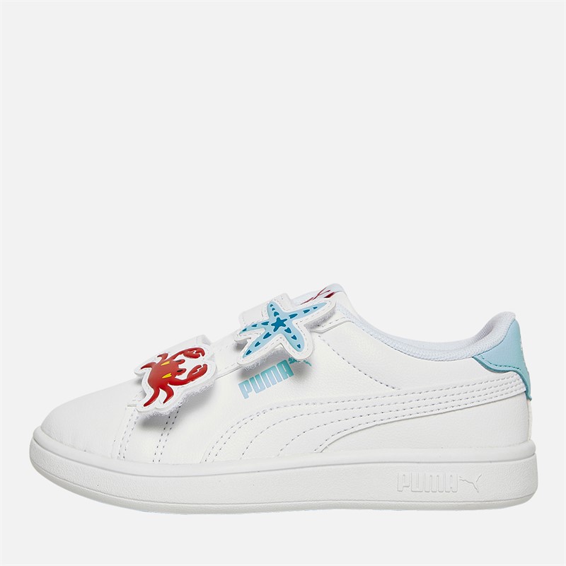 Puma Girls Smash 3.0 Badges V Trainers White/Blue/Red