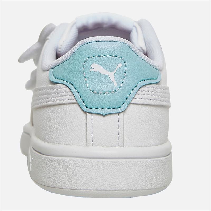Puma Girls Smash 3.0 Badges V Trainers White/Blue/Red