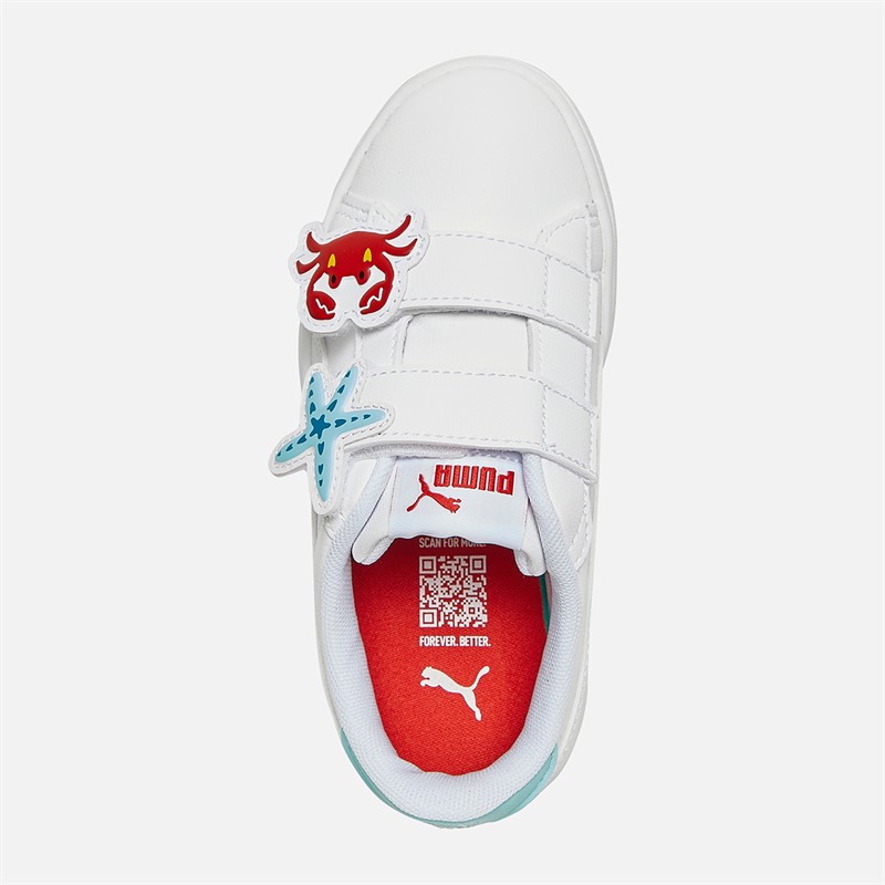 Puma Girls Smash 3.0 Badges V Trainers White/Blue/Red