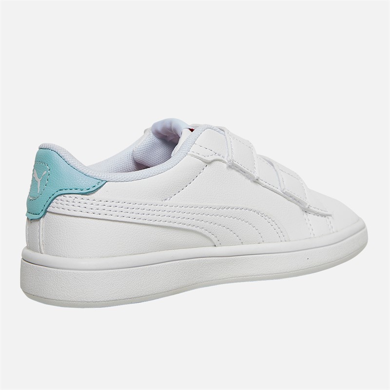 Puma Girls Smash 3.0 Badges V Trainers White/Blue/Red