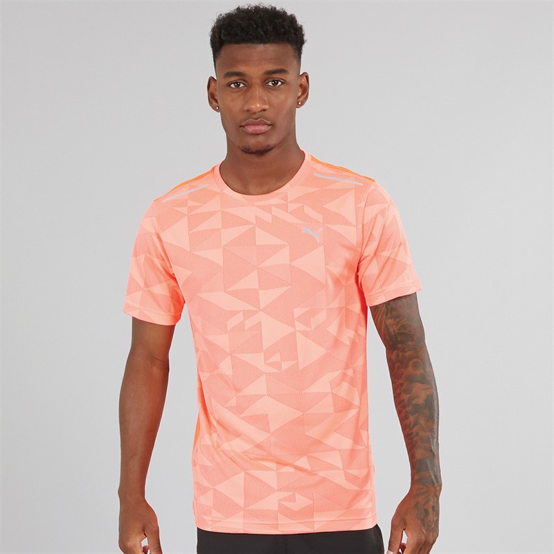 Puma Mens Train All Day Geometric Speed Brights T-Shirt Glowing Red
