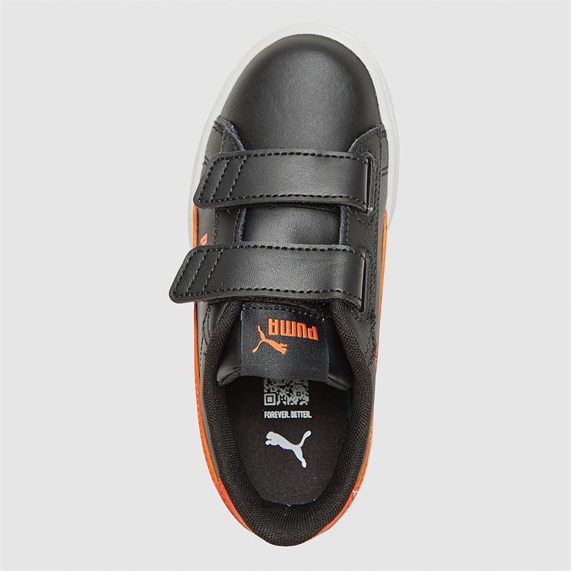 Puma Boys Smash 3.0 Leather V Trainers Black/Red