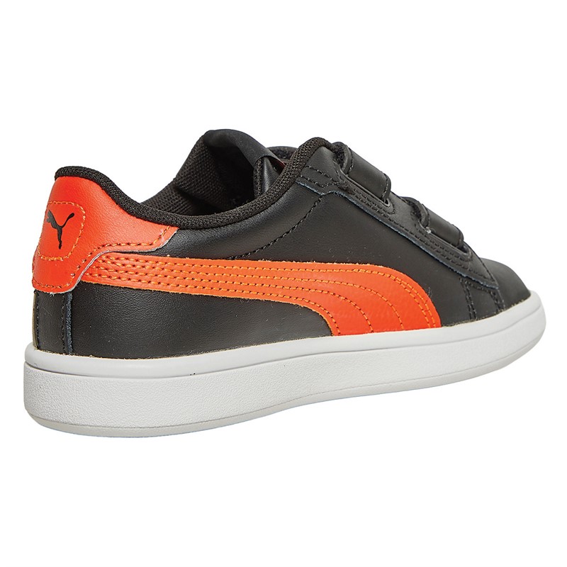 Puma Boys Smash 3.0 Leather V Trainers Black/Red