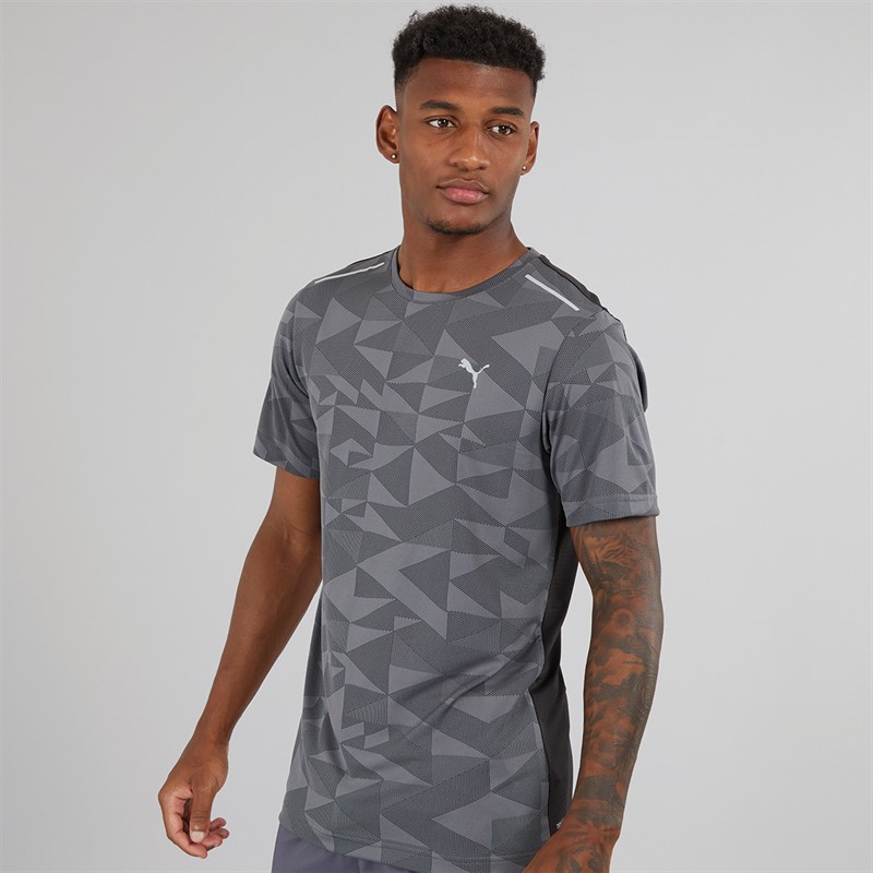 Puma Mens Train All Day Geometric Speed Brights T-Shirt Cool Dark Grey - Size M