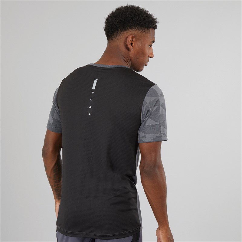 Puma Mens Train All Day Geometric Speed Brights T-Shirt Cool Dark Grey