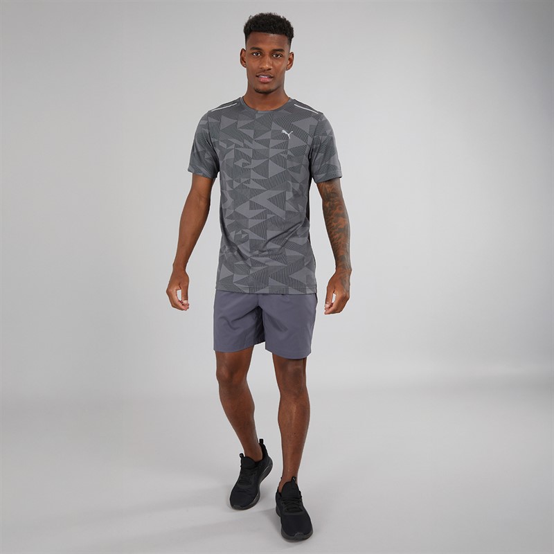 Puma Mens Train All Day Geometric Speed Brights T-Shirt Cool Dark Grey
