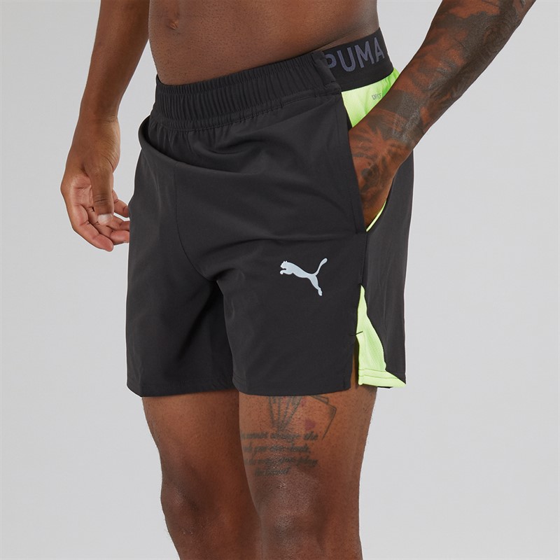 Puma Mens Puma Fit 5 Inch Stretch Speed Brights Training Shorts Black/Apple