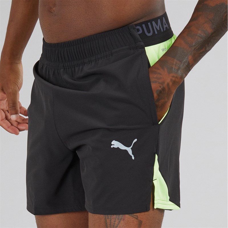 Puma Mens Puma Fit 5 Inch Stretch Speed Brights Training Shorts Black/Apple