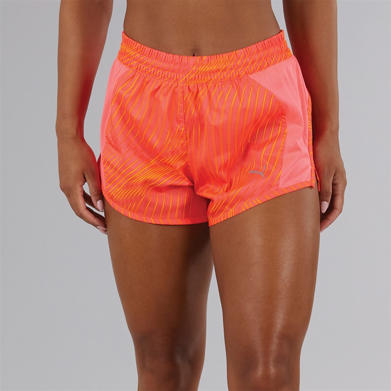 Puma Womens Run Favorite AOP Velocity 3 Shorts Sunset Glow/Sun Stream