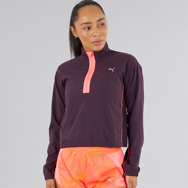 Puma Womens Run For Her Fashion Woven 1/2 Zip Running Top Purple/Pink - Size S