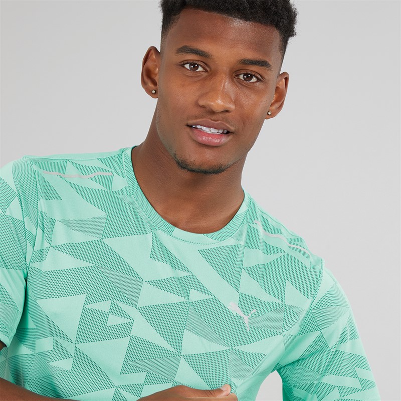 Puma Mens Train All Day Geometric Speed Brights T-Shirt Aquatic