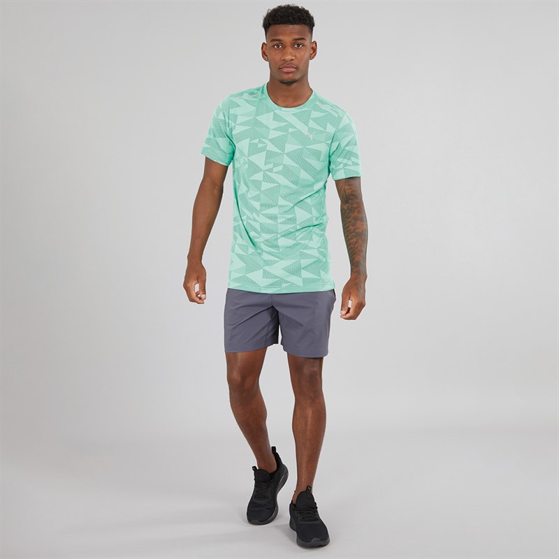 Puma Mens Train All Day Geometric Speed Brights T-Shirt Aquatic