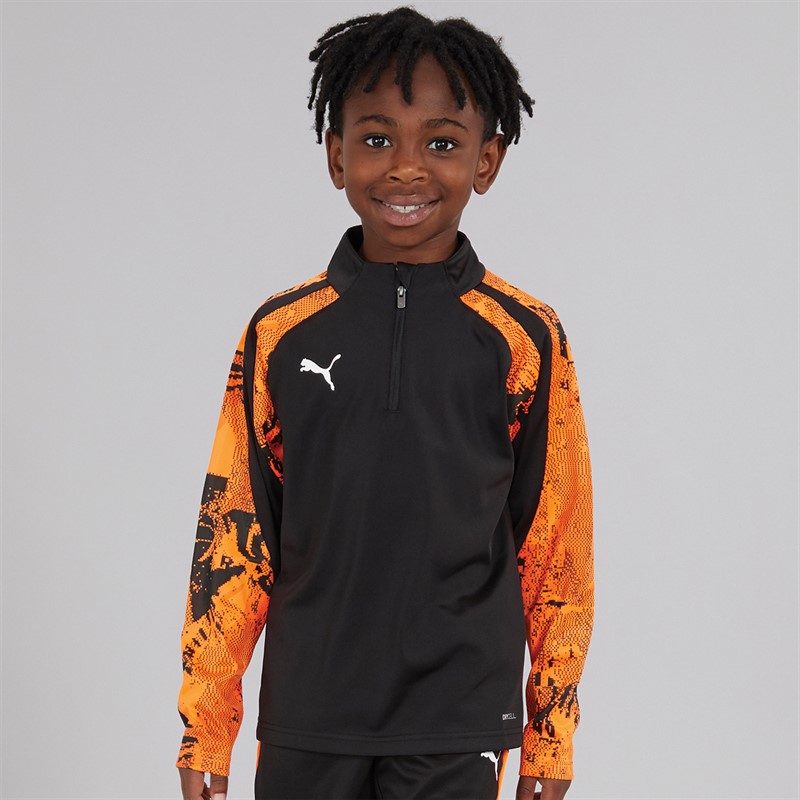 Puma Junior Boys Individualliga Camo 1/4 Zip Top Black/Orange