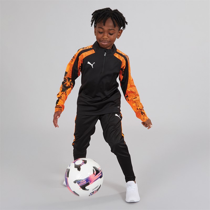 Puma Junior Boys Individualliga Camo 1/4 Zip Top Black/Orange