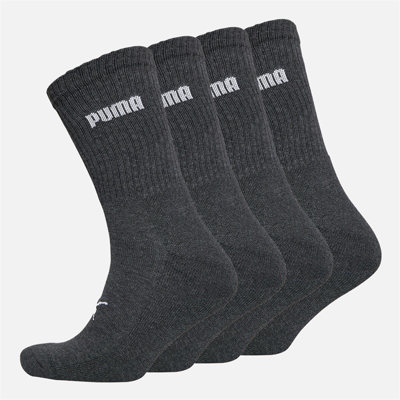 Puma Logo Four Pack Crew Socks Grey Melange/White