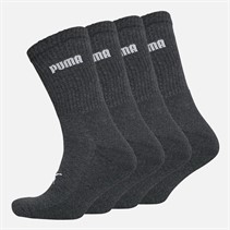 Puma Logo Four Pack Crew Socks Grey Melange/White