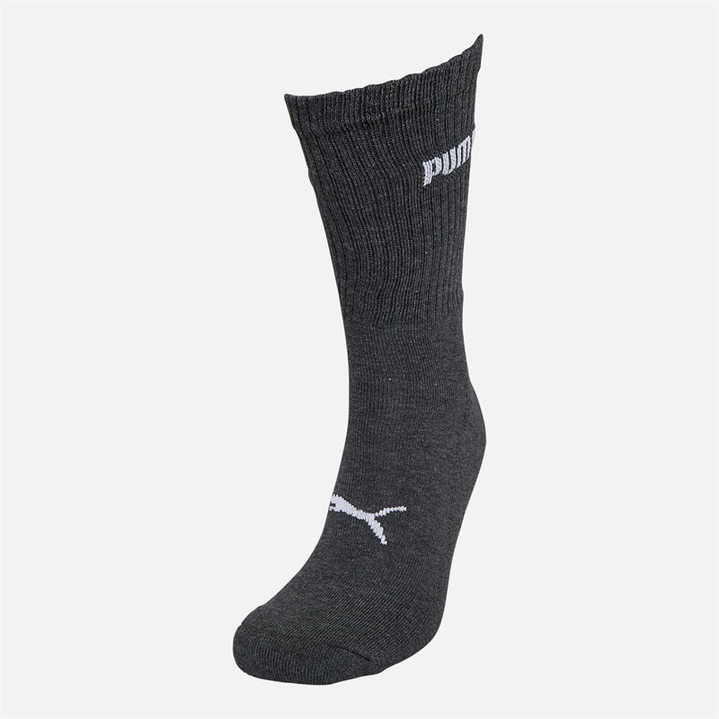 Puma Logo Four Pack Crew Socks Grey Melange/White