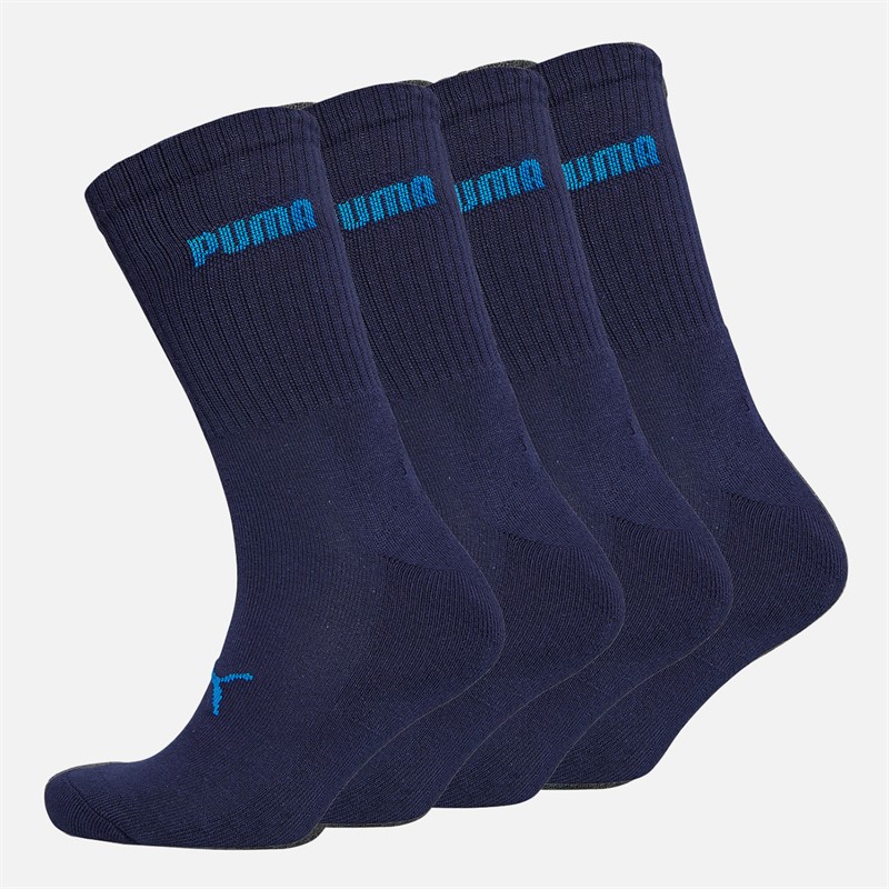 Puma Logo Four Pack Crew Socks Navy