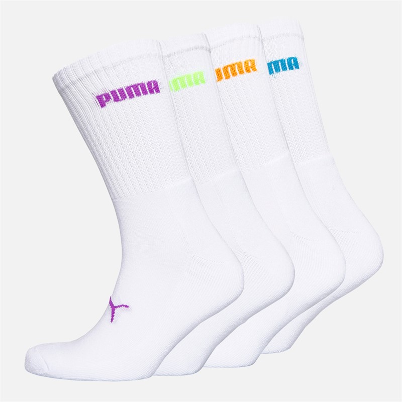 Puma Logo Four Pack Crew Socks White Combo