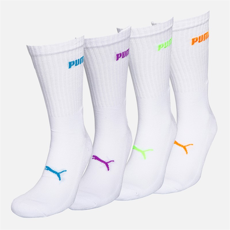Puma Logo Four Pack Crew Socks White Combo