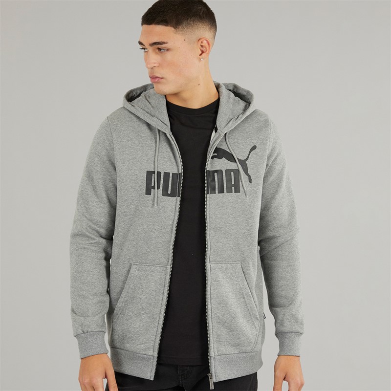 Puma Mens Essentials Big Logo Full Zip Hoodie Medium Grey Heather