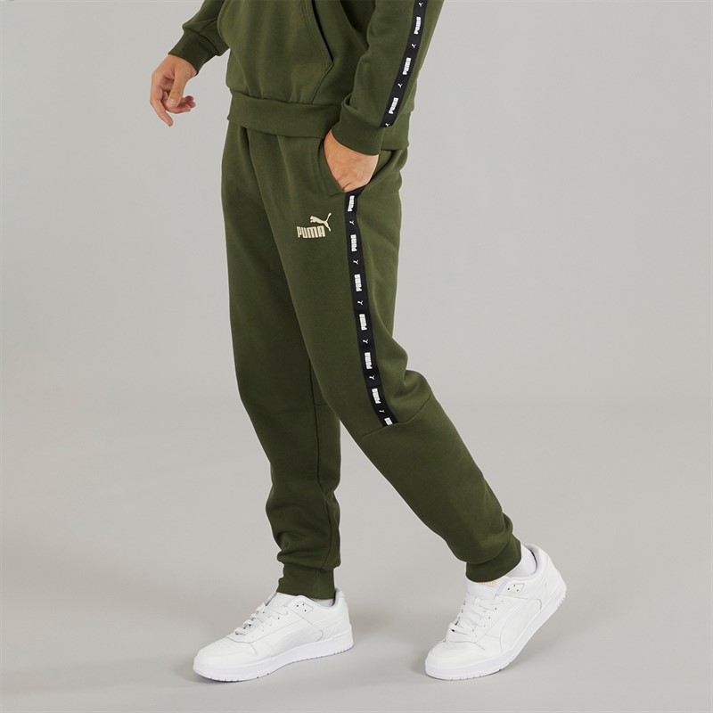 Puma Mens Essentials+ Taped Fleece Sweatpants Granola/Green