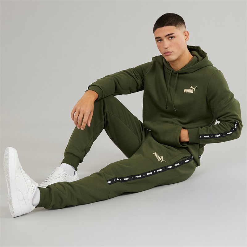 Puma Mens Essentials+ Taped Fleece Sweatpants Granola/Green
