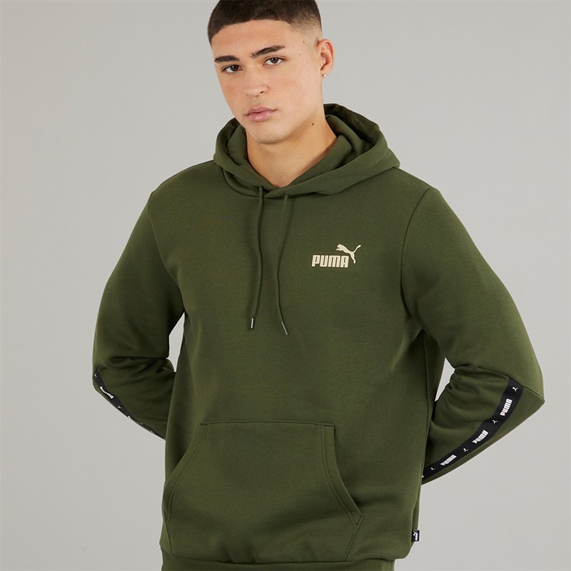 Puma Mens Essentials+ Taped Fleece Hoodie Granola/Green