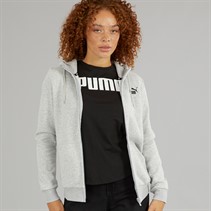 Puma Womens Essentials Small Logo Full Zip Hoodie Light Grey Heather
