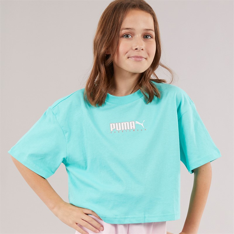 Puma Junior Girls Logo T-Shirt Aqua