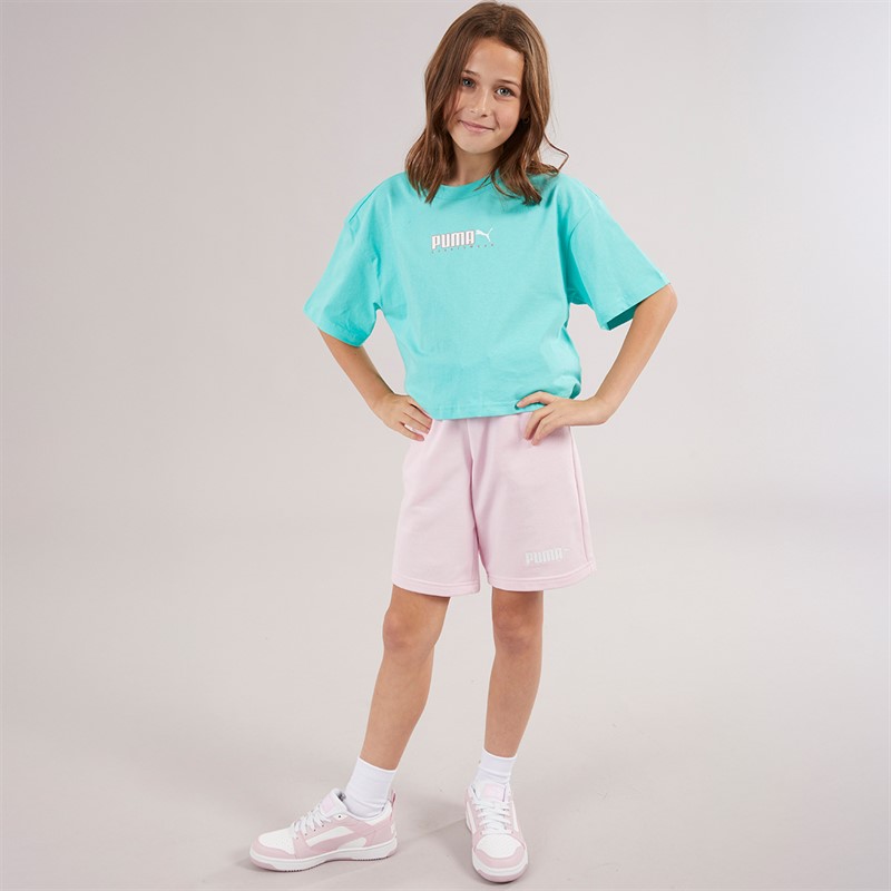 Puma Junior Girls Logo T-Shirt Aqua