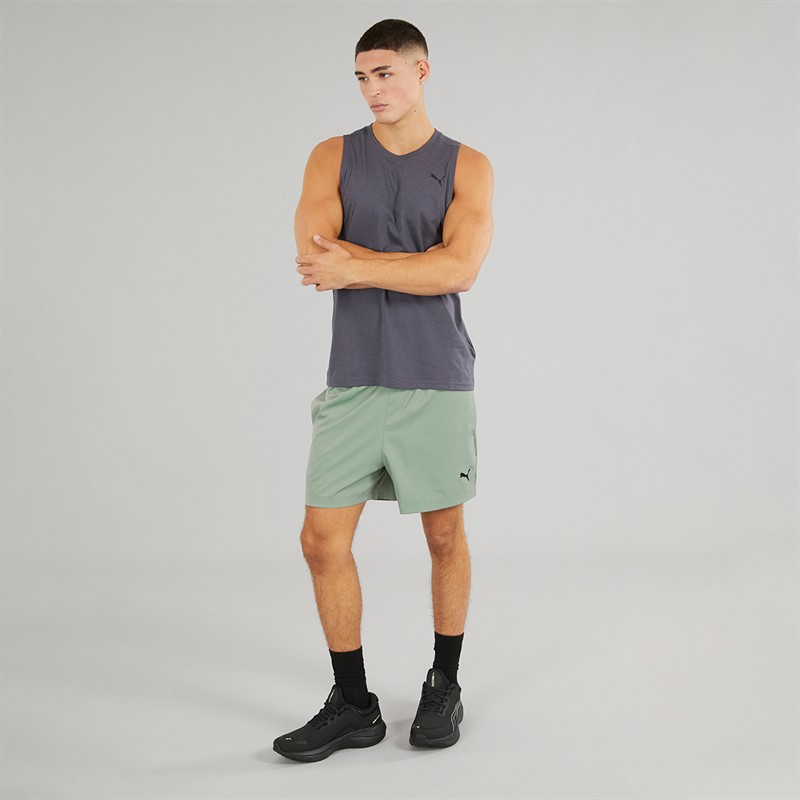Puma Mens Essentials Woven 5 Inch Shorts Green Moon