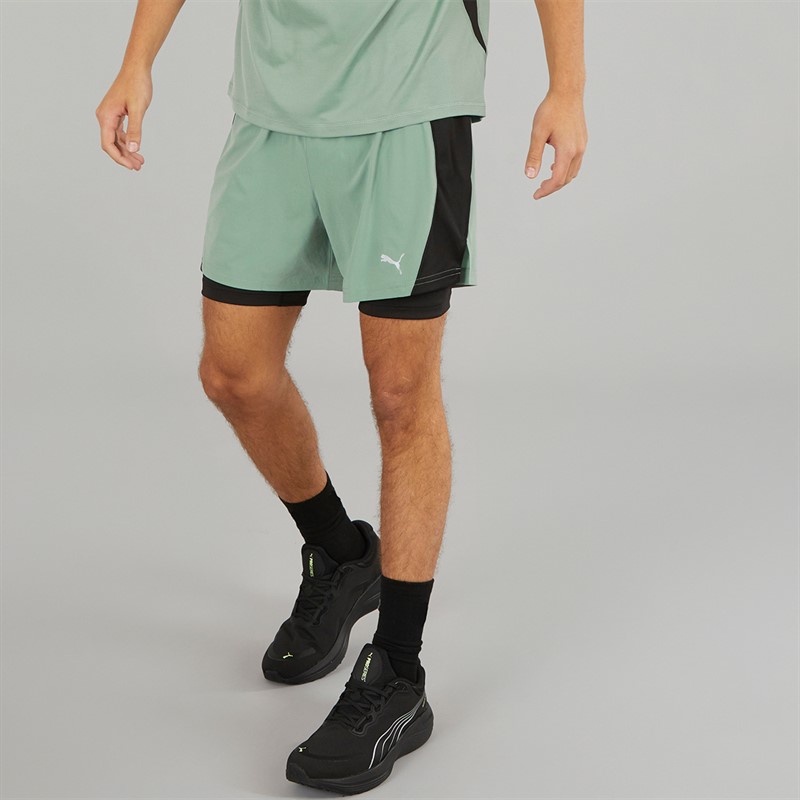 Puma Mens Velocity dryCELL 2-In-1 Running Shorts Green Moon
