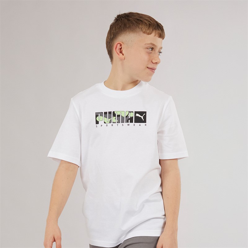 Puma Junge Grafik Camouflage T Shirt Puma White