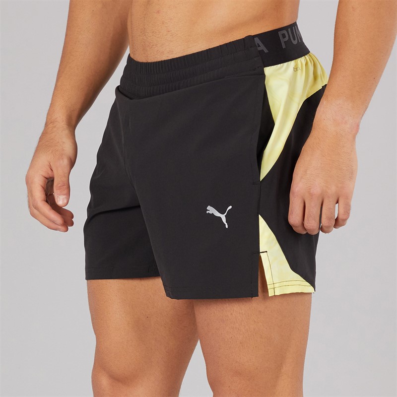 Puma Mens Puma Fit Ultrabreathe Stretch 5 Inch Marble Training Shorts Black/Yellow