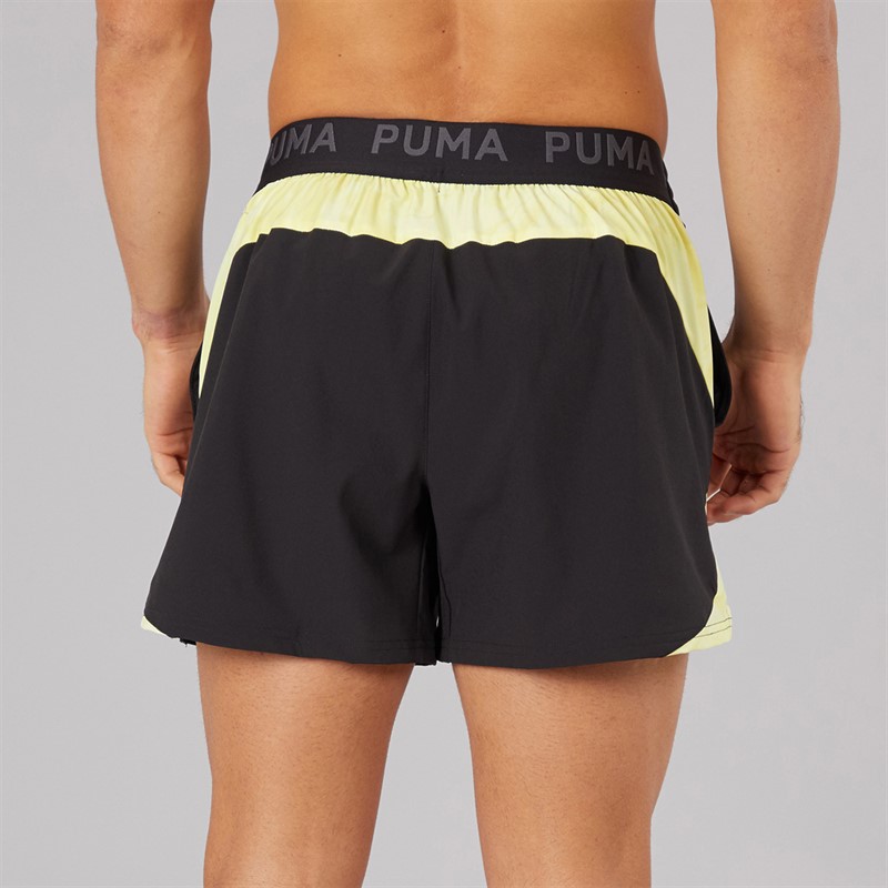 Puma Mens Puma Fit Ultrabreathe Stretch 5 Inch Marble Training Shorts Black/Yellow