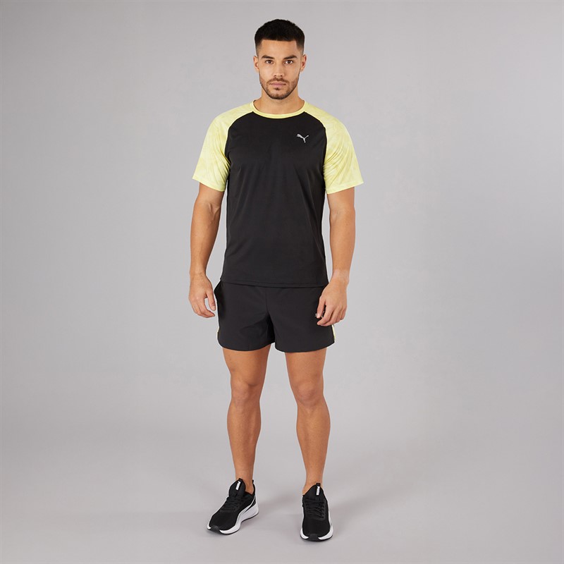 Puma Mens Puma Fit Ultrabreathe Stretch 5 Inch Marble Training Shorts Black/Yellow