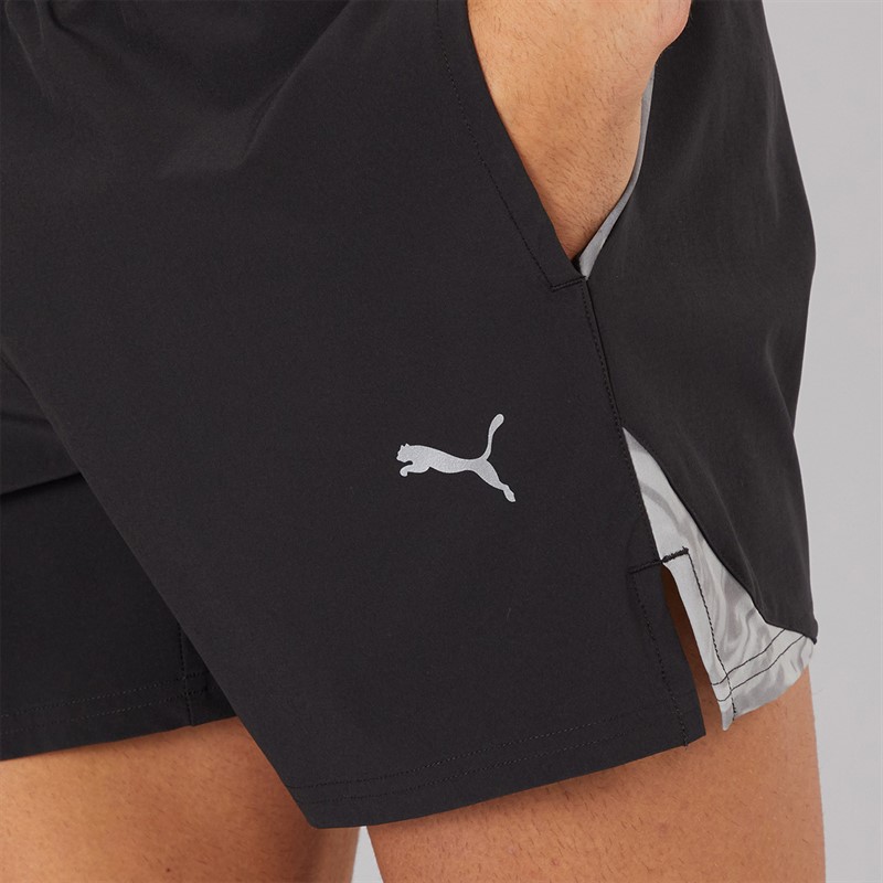 Puma Mens Puma Fit Ultrabreathe Stretch 5 Inch Marble Training Shorts Black/Grey/Purple