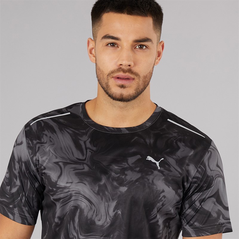 Puma Mens Train All Day Marble Print Training Top Puma Black Aop