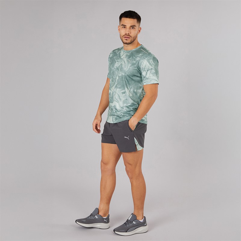 Puma Mens Puma Fit Ultrabreathe Stretch 5 Inch Marble Training Shorts Grey/Blue