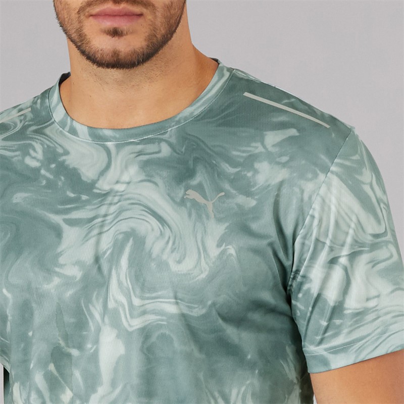 Puma Mens Train All Day Marble Print Training Top Sea Glass